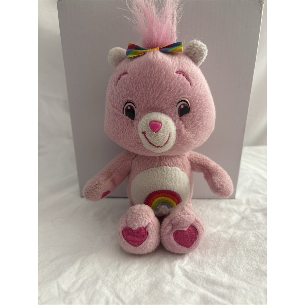 Care Bears True Heart Plush Cheer Bear 8" Pink 2007 Rare Rainbow Tie